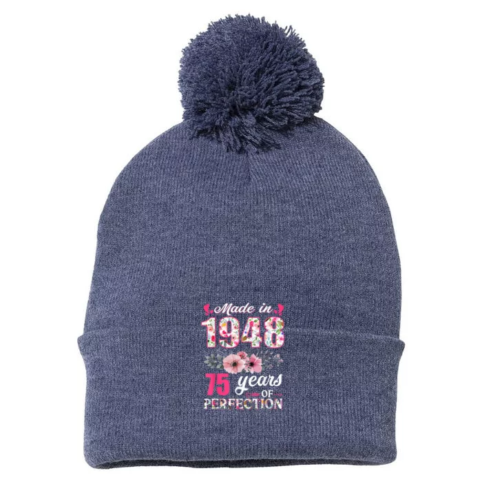 Made In 1948 Floral 75 Year Old 75th Birthday Present Gifts Wo Pom Pom 12in Knit Beanie