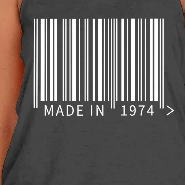 Made In 1974 Funny Barcode Design For Retail Lovers Women's Knotted Racerback Tank