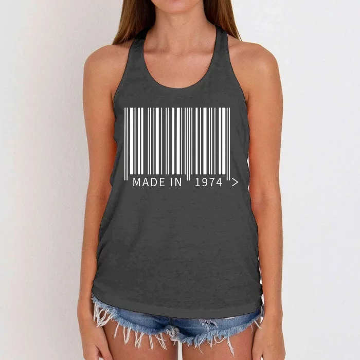 Made In 1974 Funny Barcode Design For Retail Lovers Women's Knotted Racerback Tank