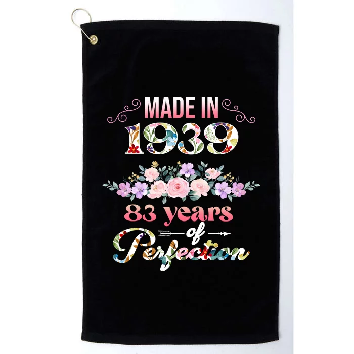 Made In 1939 Floral 83rd Birthday Gift Platinum Collection Golf Towel