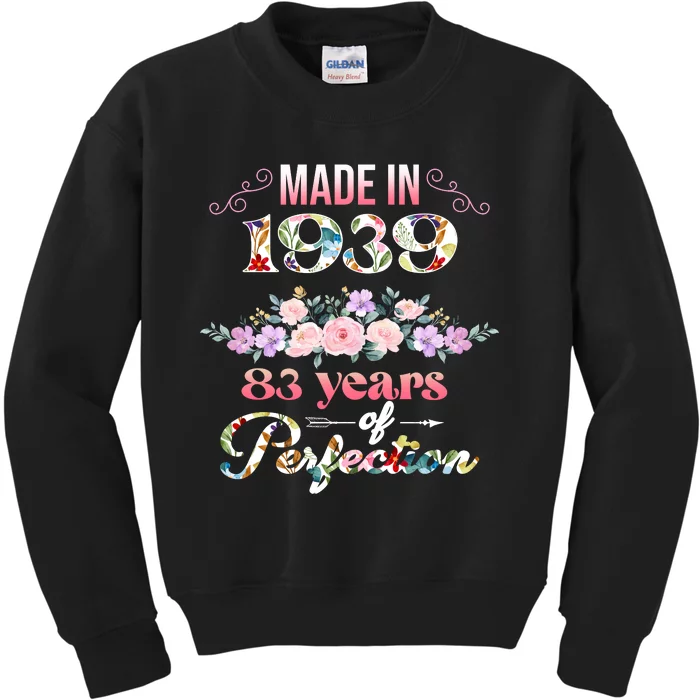 Made In 1939 Floral 83rd Birthday Gift Kids Sweatshirt