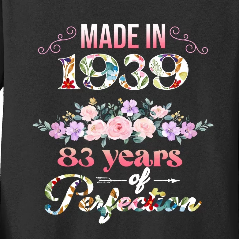 Made In 1939 Floral 83rd Birthday Gift Kids Long Sleeve Shirt