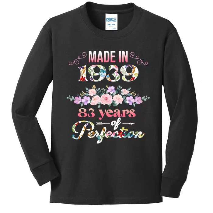 Made In 1939 Floral 83rd Birthday Gift Kids Long Sleeve Shirt