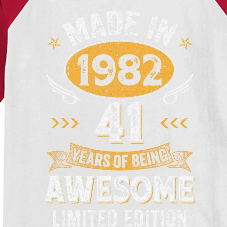 Made In 1982 41 Years Old 41Th Birthday For Women Kids Colorblock Raglan Jersey