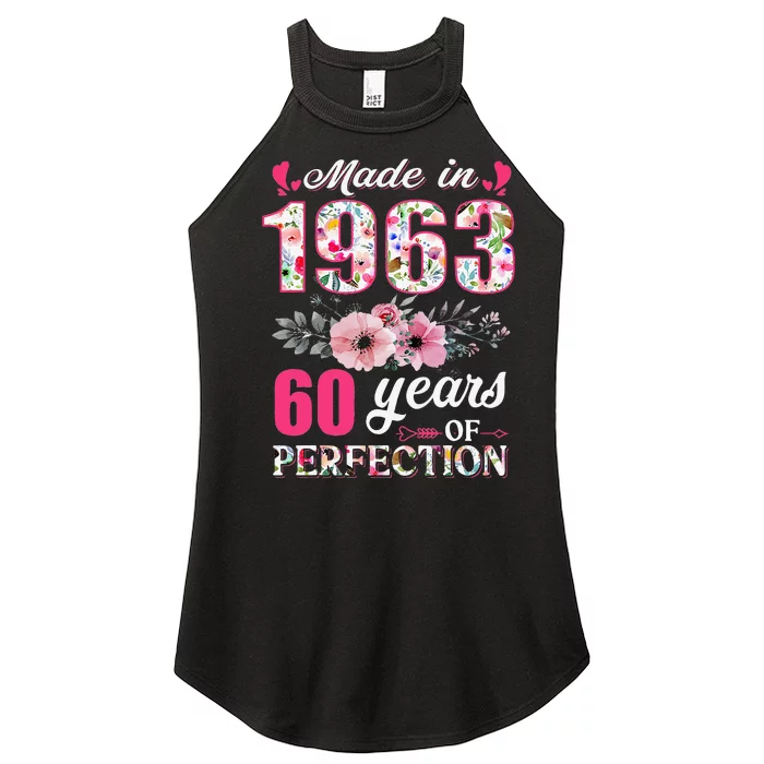 Made In 1963 Floral 60 Year Old 60th Birthday Gifts Women’s Perfect Tri Rocker Tank