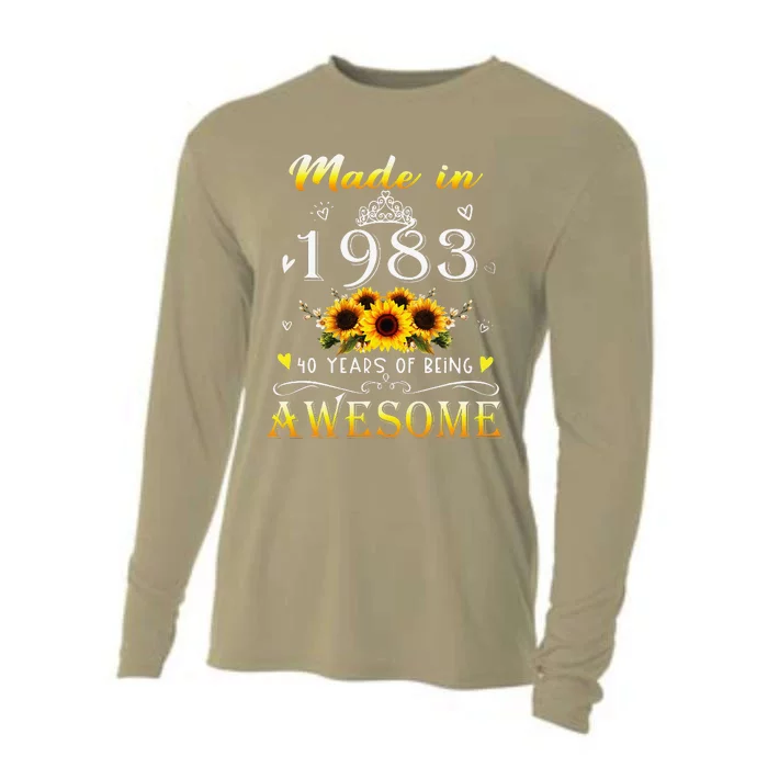 Made In 1983 Sunflower 40th Bday 40 Years Of Being Awesome Cooling Performance Long Sleeve Crew