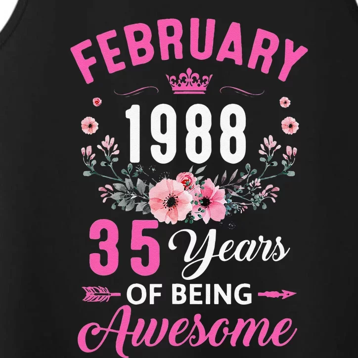 Made In 1988 35 Years Old February 35Th Birthday Women Performance Tank