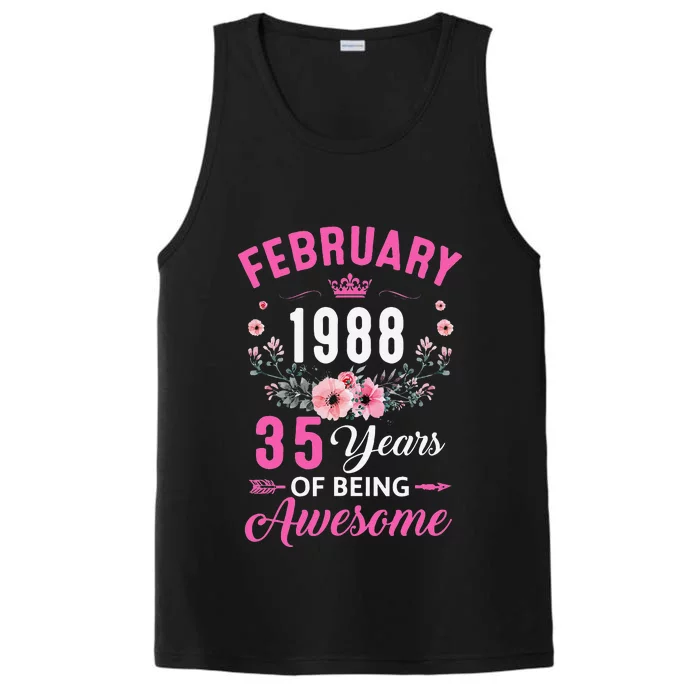 Made In 1988 35 Years Old February 35Th Birthday Women Performance Tank