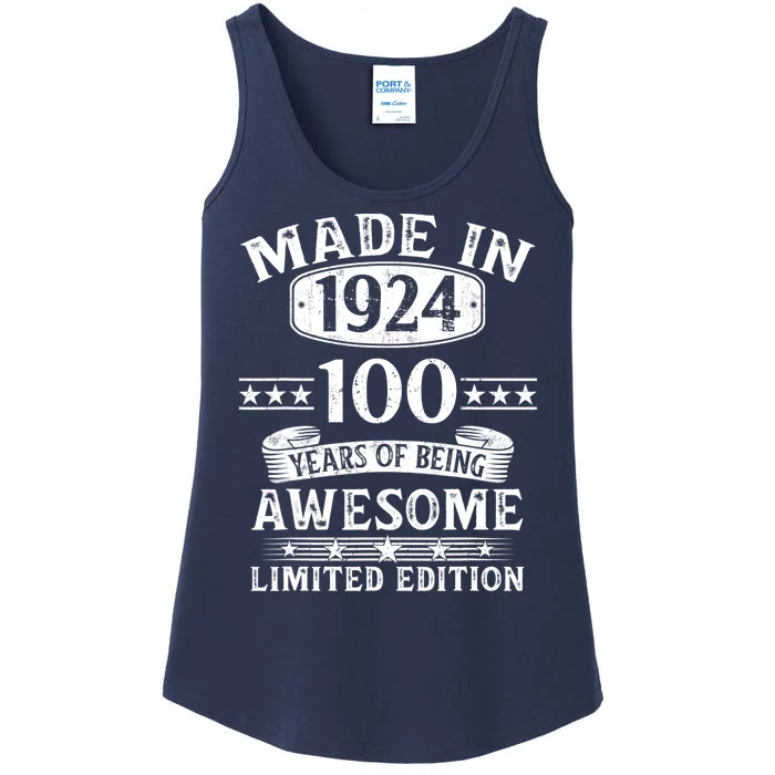 Made In 1924 100 Years Of Being Awesome Limited Edition 100th Birthday Ladies Essential Tank