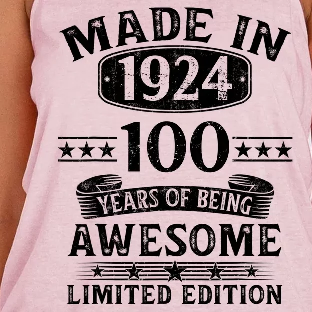 Made In 1924 100 Years Of Being Awesome Limited Edition 100th Birthday Women's Knotted Racerback Tank