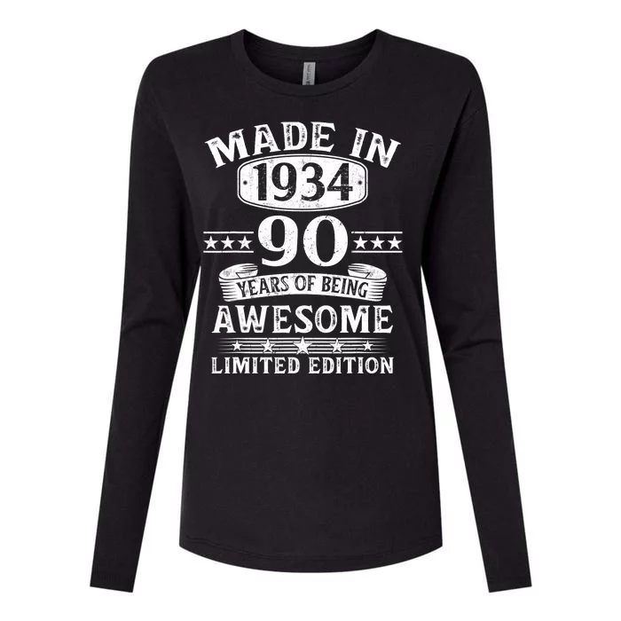 Made In 1934 90 Years Of Being Awesome Limited Edition 90th Birthday Womens Cotton Relaxed Long Sleeve T-Shirt