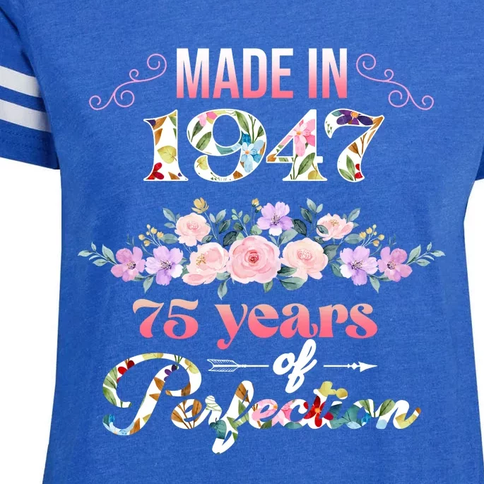 Made In 1947 Floral 75th Birthday Gift Enza Ladies Jersey Football T-Shirt