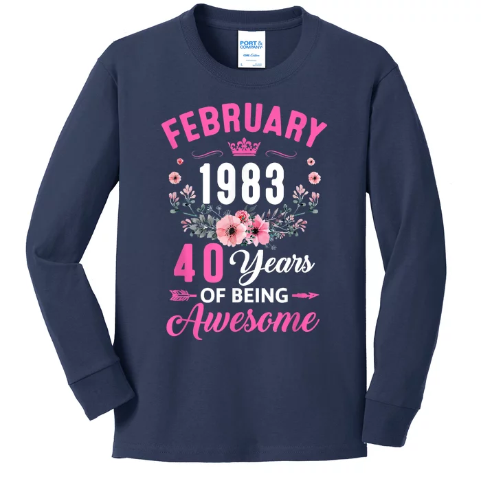 Made In 1983 40 Years Old February 40Th Birthday Kids Long Sleeve Shirt