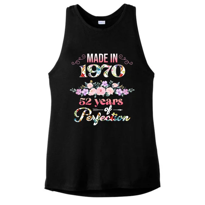 Made In 1970 Floral 52nd Birthday Gift Ladies Tri-Blend Wicking Tank