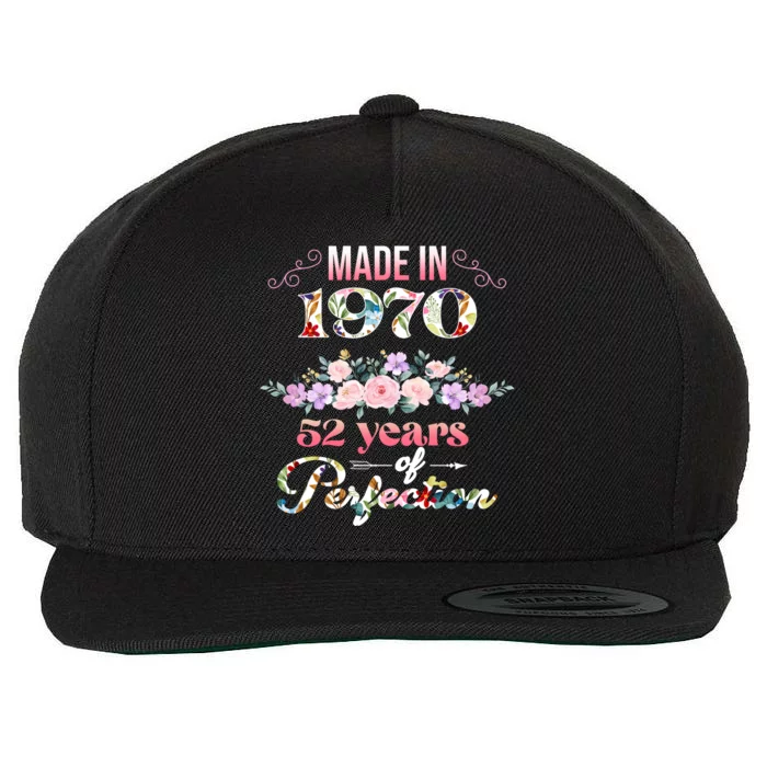 Made In 1970 Floral 52nd Birthday Gift Wool Snapback Cap