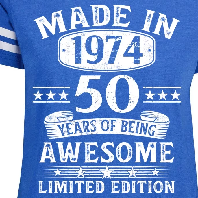 Made In 1974 50 Years Of Being Awesome Limited Edition 50th Birthday Enza Ladies Jersey Football T-Shirt