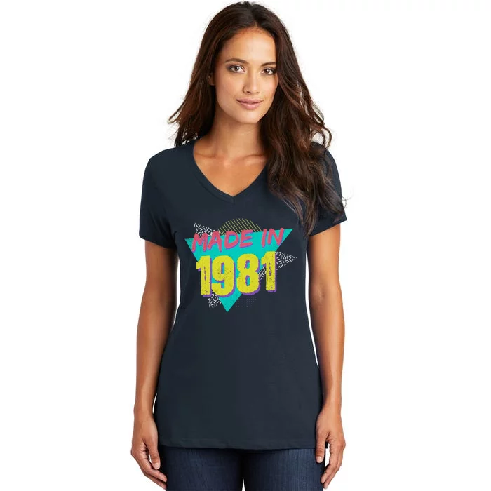 Made In 1981 Birthday Retro Vintage Women's V-Neck T-Shirt