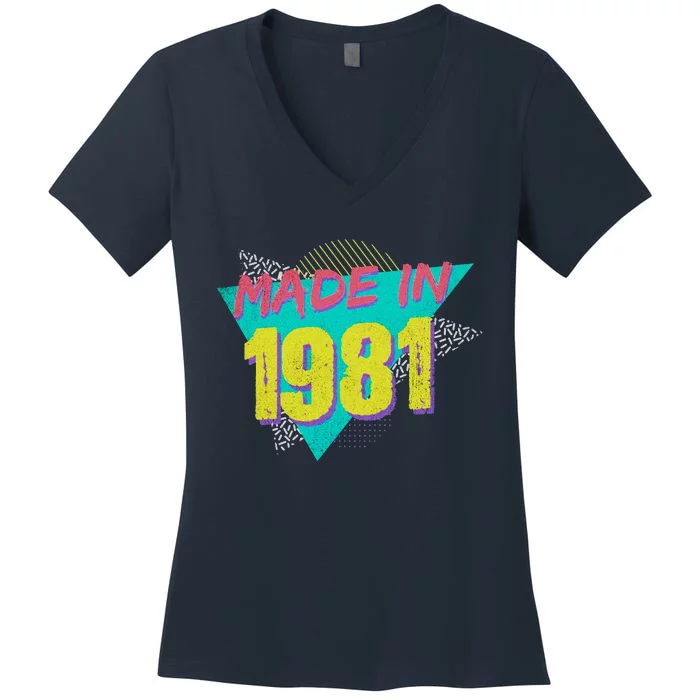 Made In 1981 Birthday Retro Vintage Women's V-Neck T-Shirt