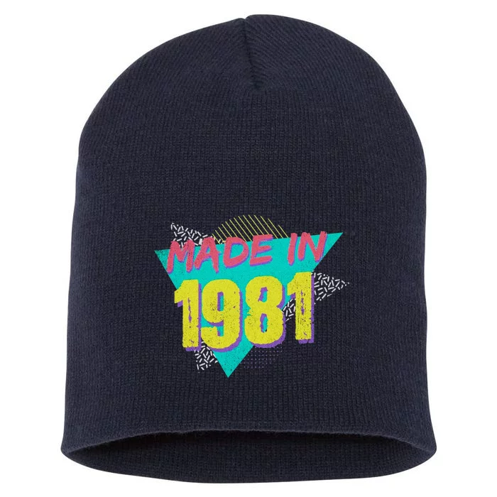 Made In 1981 Birthday Retro Vintage Short Acrylic Beanie