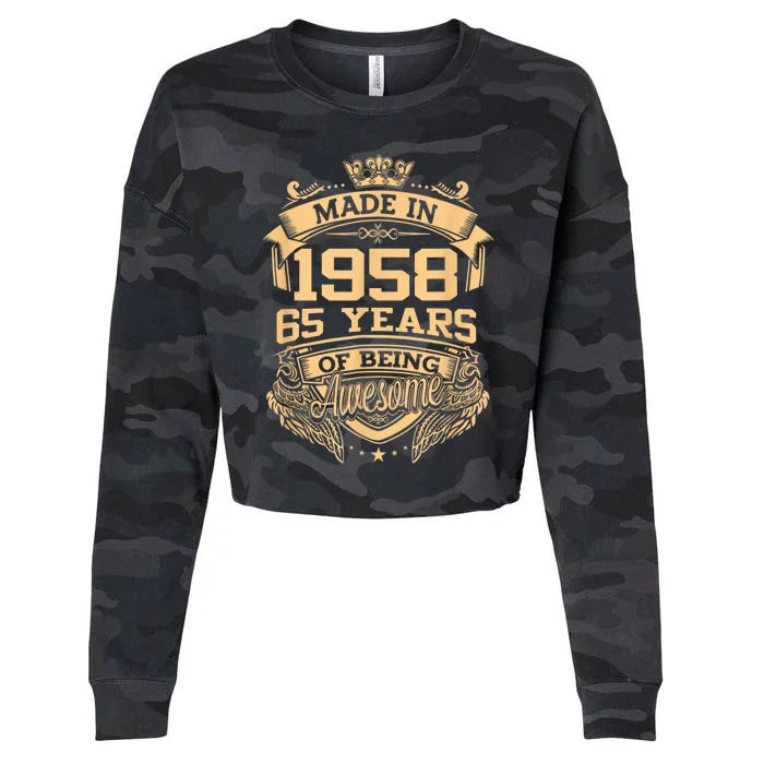 Made In 1958 65 Years Of Being Awesome 65th Birthday Cropped Pullover Crew