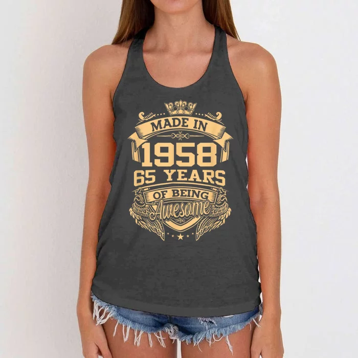 Made In 1958 65 Years Of Being Awesome 65th Birthday Women's Knotted Racerback Tank