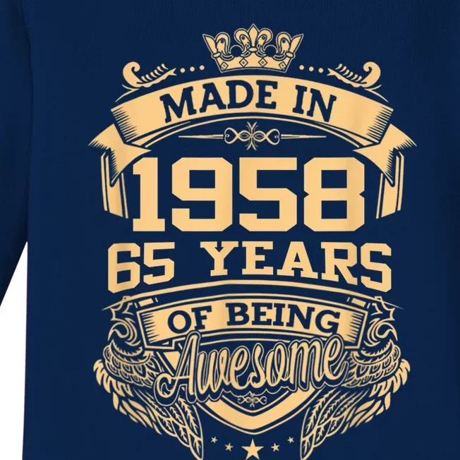 Made In 1958 65 Years Of Being Awesome 65th Birthday Baby Long Sleeve Bodysuit