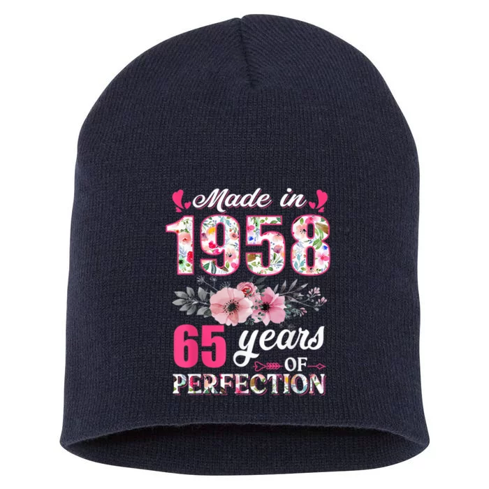 Made In 1958 Floral 65 Year Old 65th Birthday Present Gifts Wo Short Acrylic Beanie