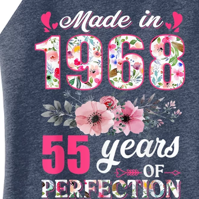 Made In 1968 Floral 55 Year Old 55th Birthday Present Gifts Wo Women’s Perfect Tri Rocker Tank