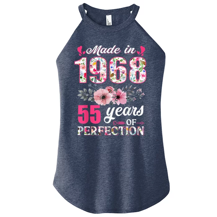 Made In 1968 Floral 55 Year Old 55th Birthday Present Gifts Wo Women’s Perfect Tri Rocker Tank