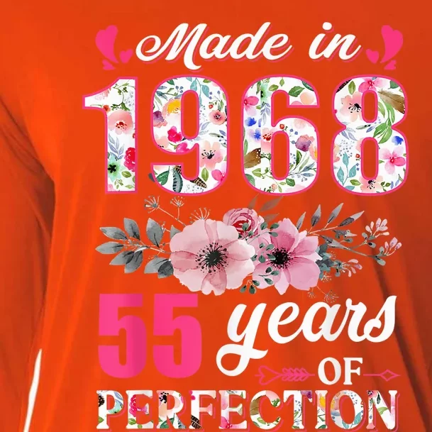 Made In 1968 Floral 55 Year Old 55th Birthday Present Gifts Wo Cooling Performance Long Sleeve Crew