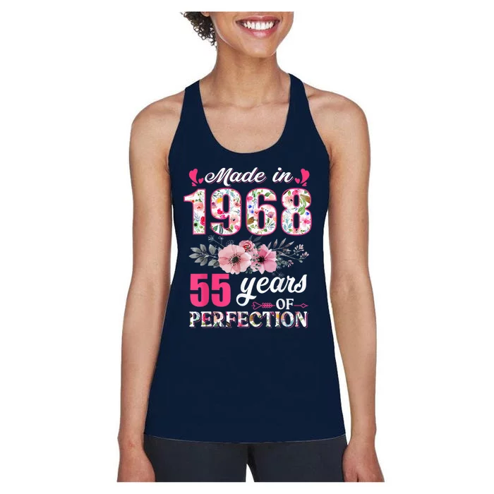 Made In 1968 Floral 55 Year Old 55th Birthday Present Gifts Wo Women's Racerback Tank