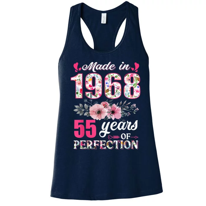 Made In 1968 Floral 55 Year Old 55th Birthday Present Gifts Wo Women's Racerback Tank