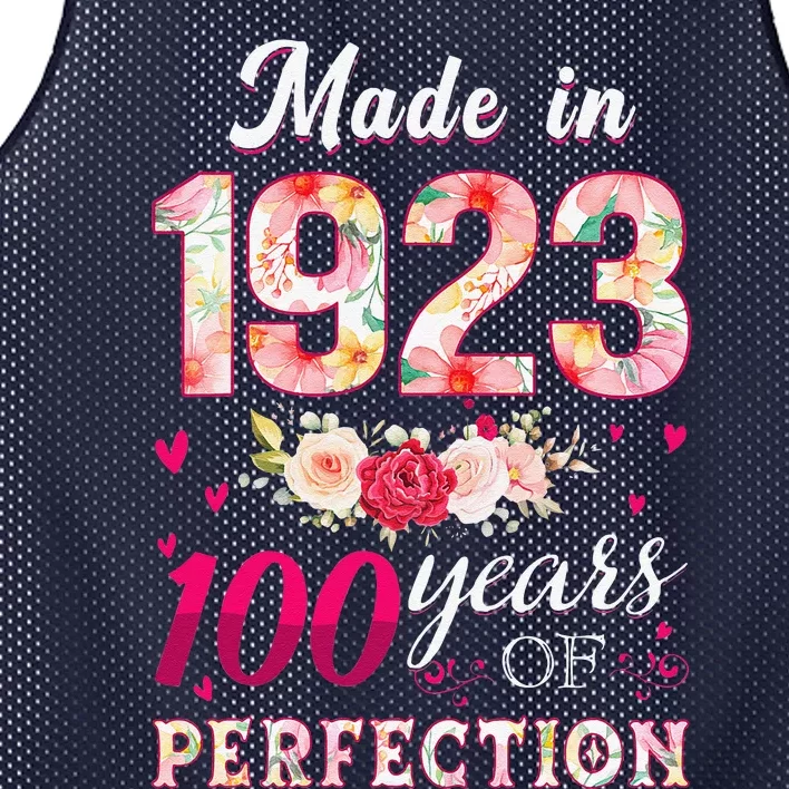 Made In 1923 100 Years Of Perfection Flowers Birthday Gifts Mesh Reversible Basketball Jersey Tank