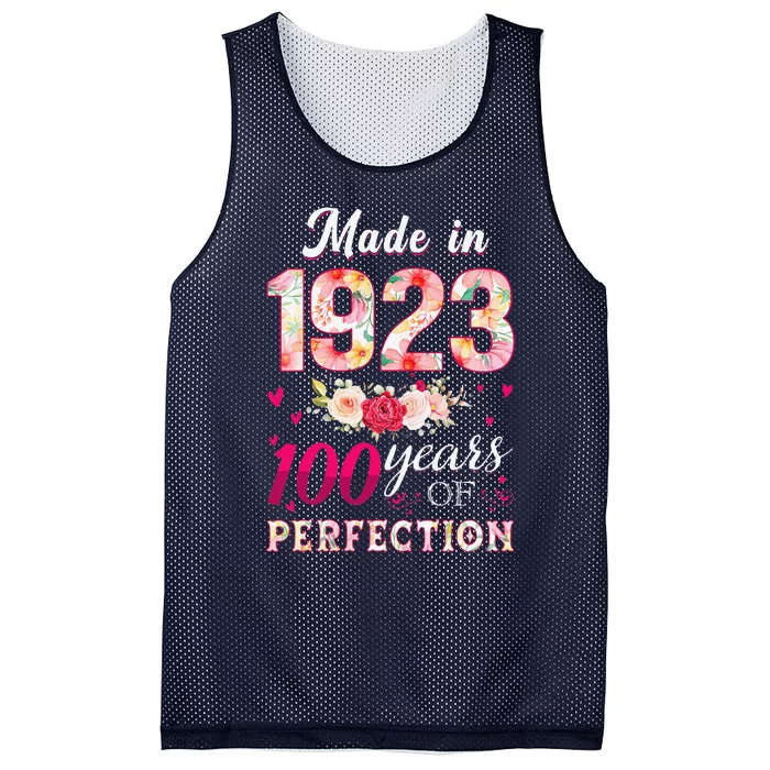 Made In 1923 100 Years Of Perfection Flowers Birthday Gifts Mesh Reversible Basketball Jersey Tank