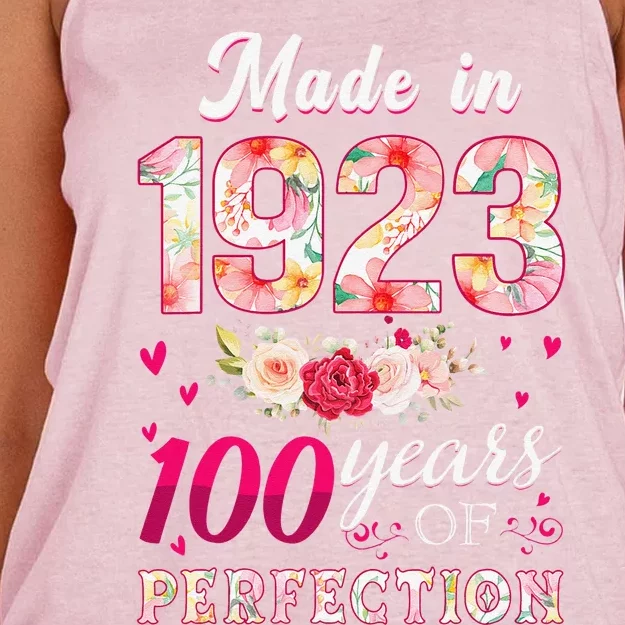 Made In 1923 100 Years Of Perfection Flowers Birthday Gifts Women's Knotted Racerback Tank