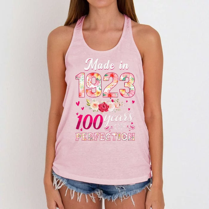 Made In 1923 100 Years Of Perfection Flowers Birthday Gifts Women's Knotted Racerback Tank