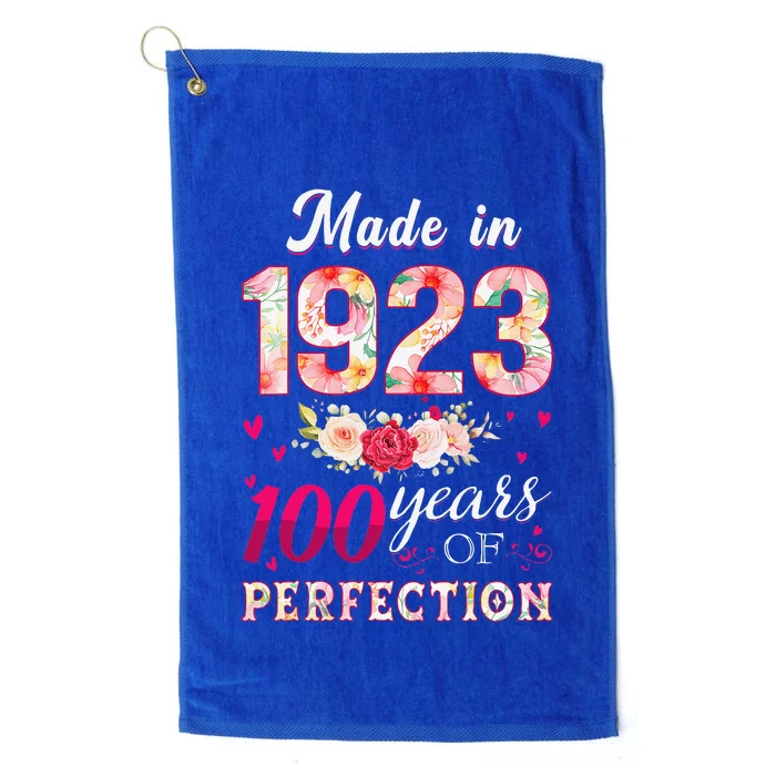 Made In 1923 100 Years Of Perfection Flowers Birthday Gifts Platinum Collection Golf Towel