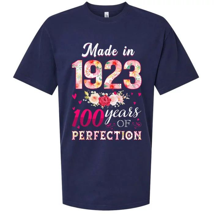 Made In 1923 100 Years Of Perfection Flowers Birthday Gifts Sueded Cloud Jersey T-Shirt