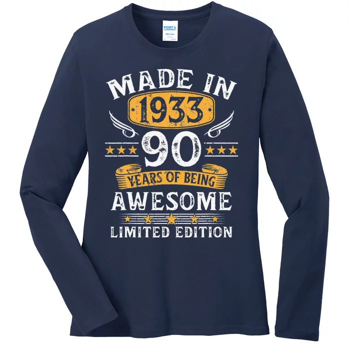 Made In 1933 90 Years Old Gifts 90th Birthday Gift For Ladies Long Sleeve Shirt