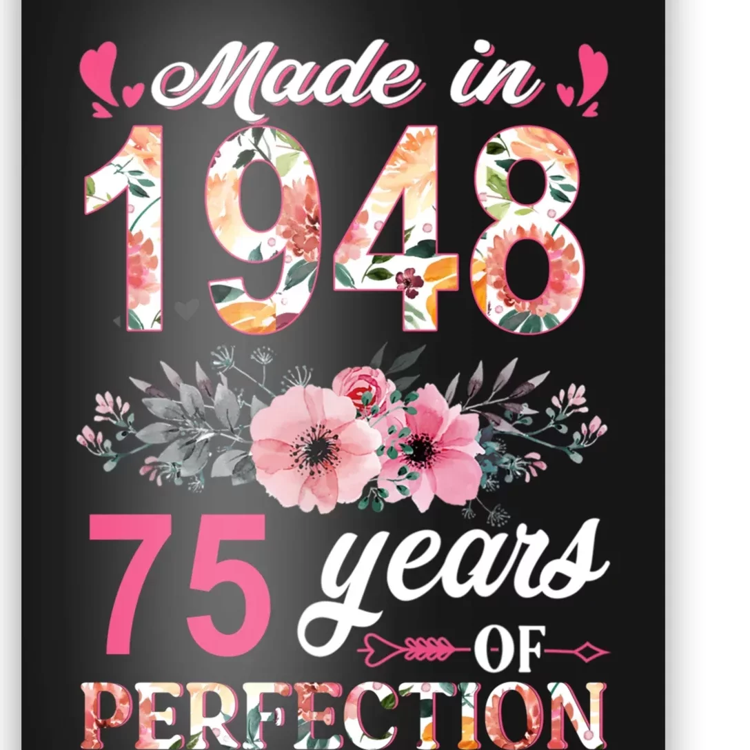 Made In 1948 Floral 75 Year Old 75th Birthday Gifts Poster