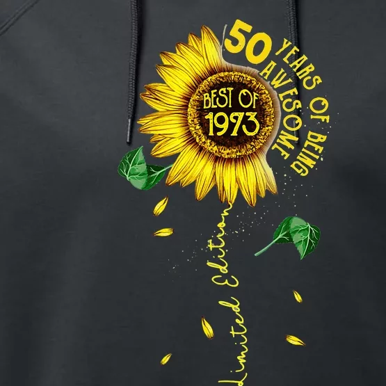 Made In 1973 Sunflower 50th Birthday Gift Women 50 Year Old Performance Fleece Hoodie