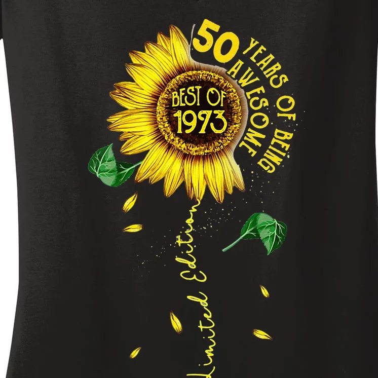 Made In 1973 Sunflower 50th Birthday Gift Women 50 Year Old Women's V-Neck T-Shirt