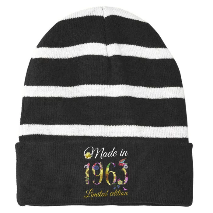 Made in 1963 Tee 60 Year Old Sunflowers Floral 60th Birthday Striped Beanie with Solid Band