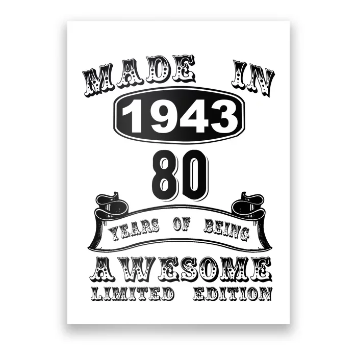 Made In 1943 80 Years Old Gifts 80th Birthday Gift For M.e Poster