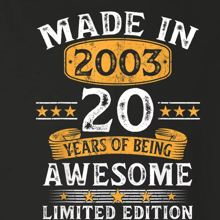 Made In 2003 20 Years Old 20th Birthday Gifts For m.e.n Toddler Long Sleeve Shirt