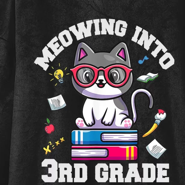 Meowing Into 3rd Grade Funny Back To School Cat Lovers Hooded Wearable Blanket