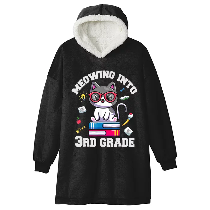 Meowing Into 3rd Grade Funny Back To School Cat Lovers Hooded Wearable Blanket