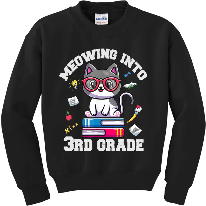 Meowing Into 3rd Grade Funny Back To School Cat Lovers Kids Sweatshirt