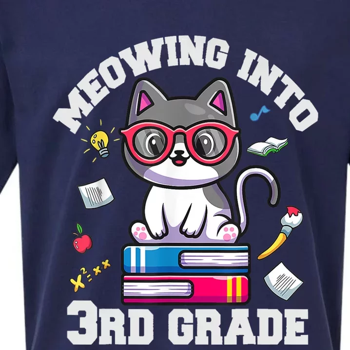 Meowing Into 3rd Grade Funny Back To School Cat Lovers Sueded Cloud Jersey T-Shirt