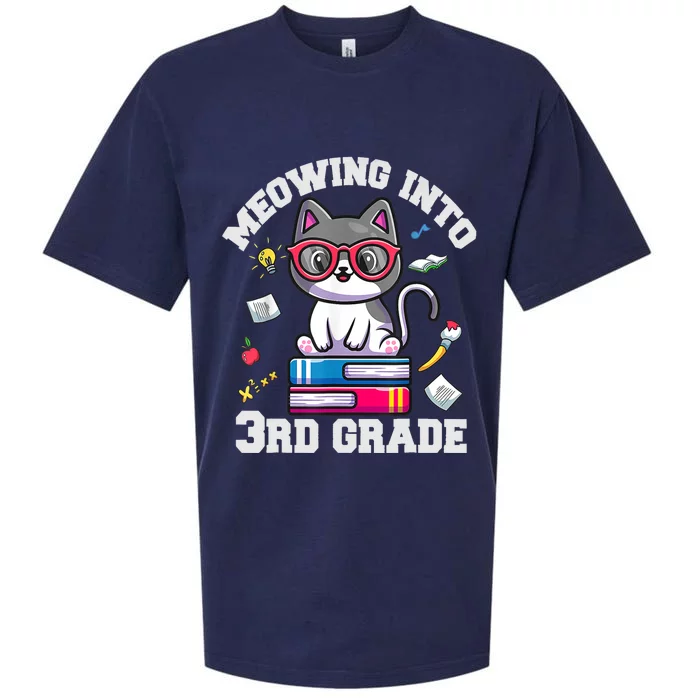 Meowing Into 3rd Grade Funny Back To School Cat Lovers Sueded Cloud Jersey T-Shirt